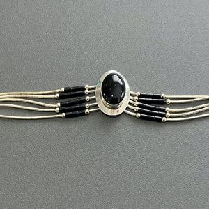 Navajo Southwestern Sterling Silver & Onyx Bracelet